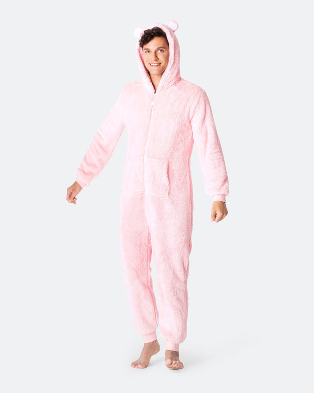 Combinaison pyjama ours en peluche rose pour homme