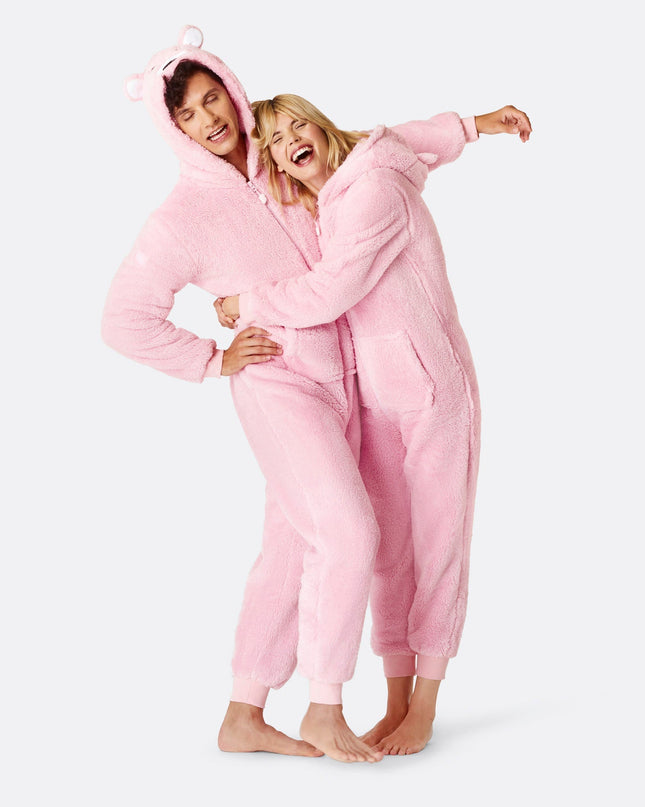 Combinaison pyjama ours en peluche rose pour homme