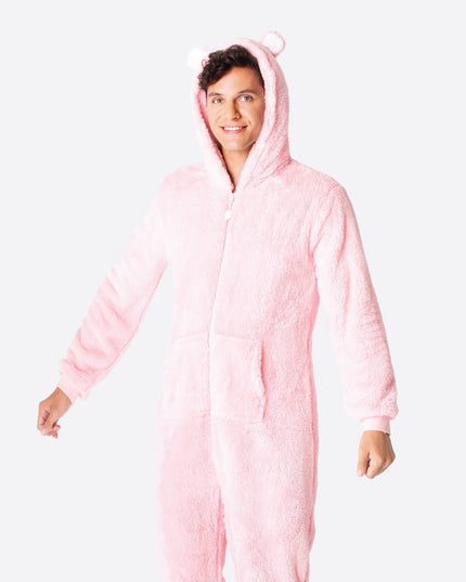 Combinaison pyjama ours en peluche rose pour homme