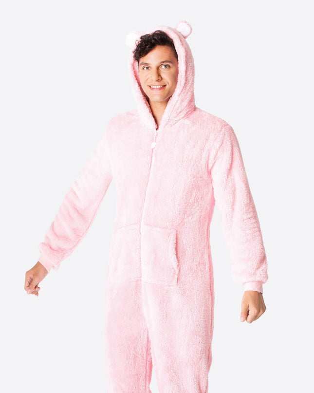 Combinaison pyjama ours en peluche rose pour homme