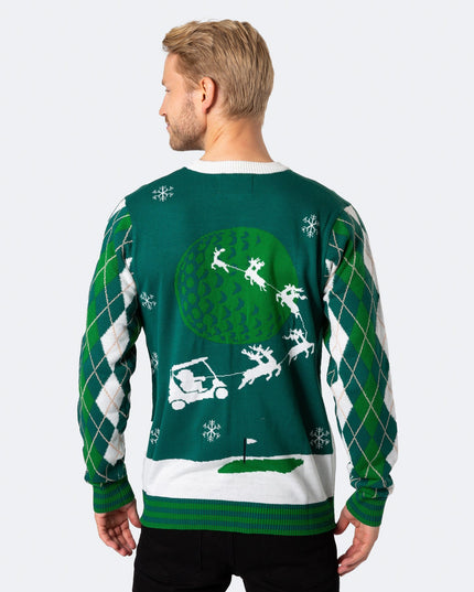 Pull de Noël pour homme avec un motif de golfeur et Père Noël