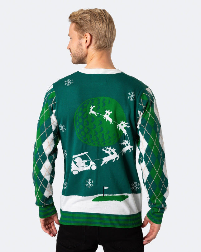 Pull de Noël pour homme avec un motif de golfeur et Père Noël