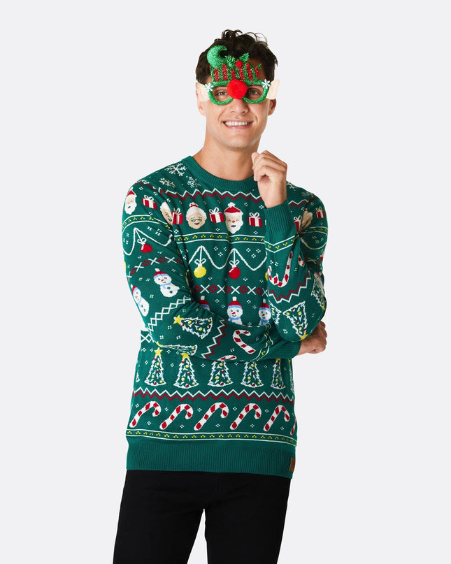 Pull de Noël vert rayé pour homme