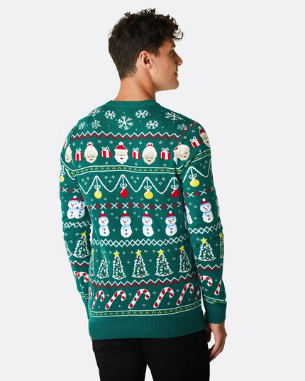 Pull de Noël vert rayé pour homme