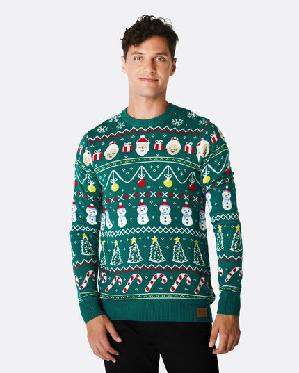Pull de Noël vert rayé pour homme