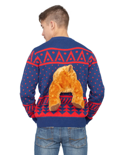 Pull de Noël moche bleu marine avec motif d'élan en 3D