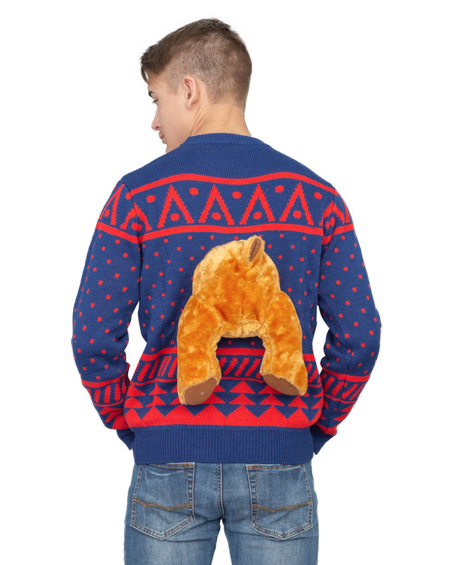 Pull de Noël moche bleu marine avec motif d'élan en 3D