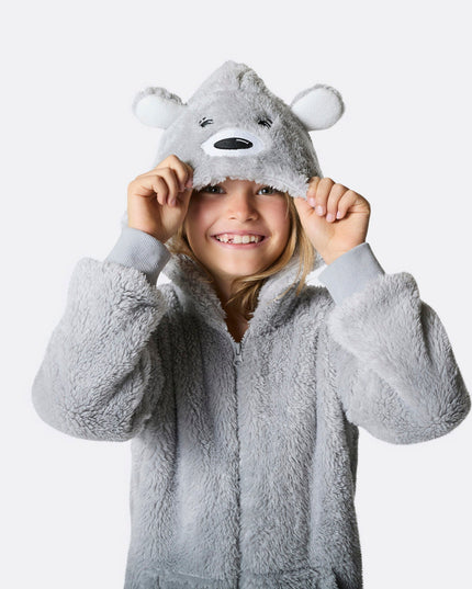 Grenouillère grise pour enfant avec ours en peluche