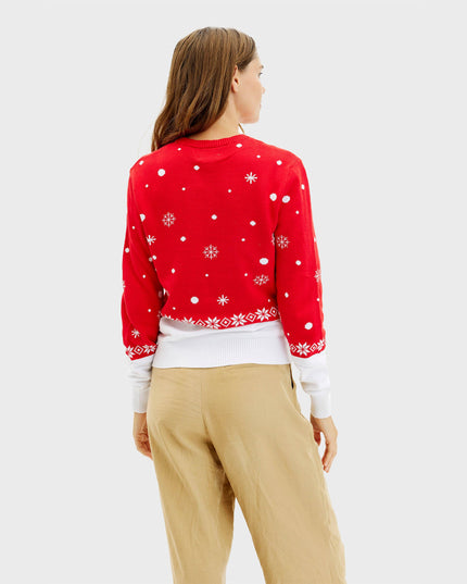 Pull de Noël rouge Rudolph pour femme - Style familial pour les fêtes.