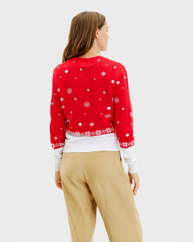 Pull de Noël rouge Rudolph pour femme - Style familial pour les fêtes.