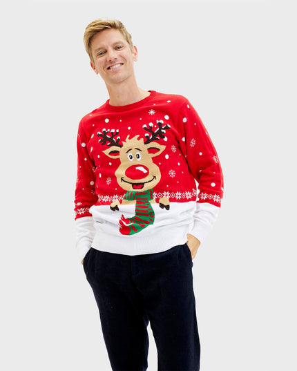 Pull de Noël rouge Rudolph pour homme - Style Fêtes de Famille