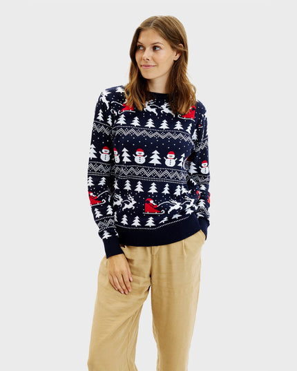 Pull de Noël bleu marine élégant pour femme