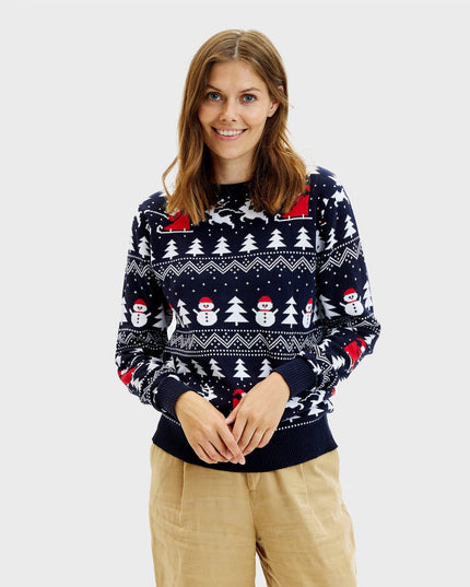 Pull de Noël bleu marine élégant pour femme