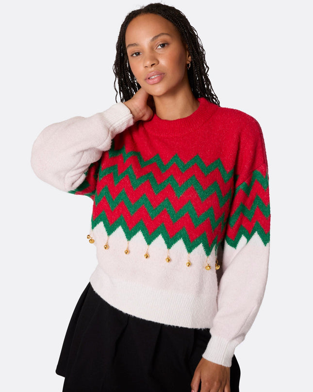 Pull de Noël oversize à clochettes pour femme