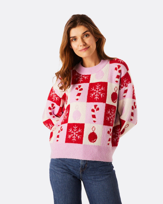 Pull de Noël oversize à carreaux pour femme