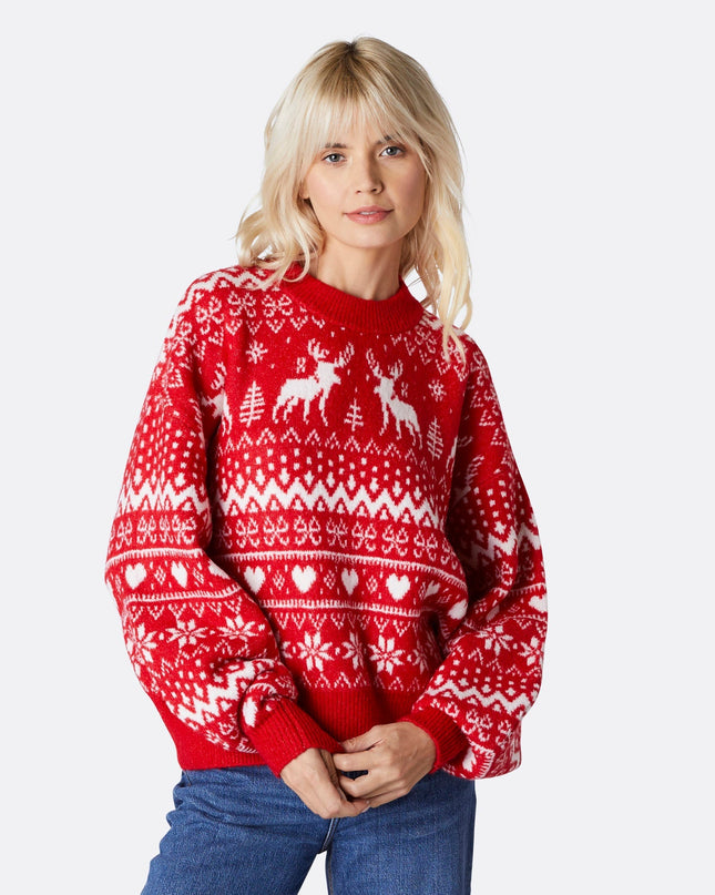 Pull de Noël oversize à motif renne pour femme