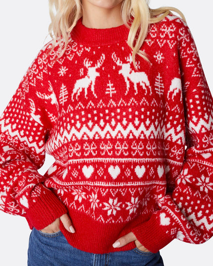 Pull de Noël oversize à motif renne pour femme