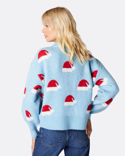 Pull de Noël oversize avec bonnet de Père Noël pour femme