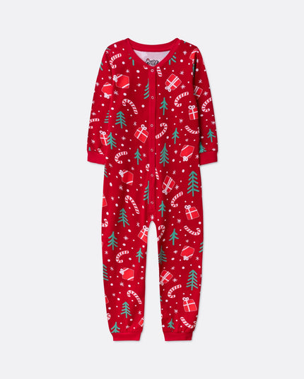 Salopette pyjama rouge à motifs de Noël pour enfants