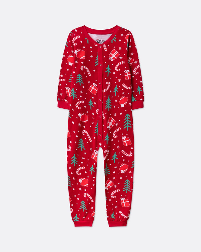 Salopette pyjama rouge à motifs de Noël pour enfants
