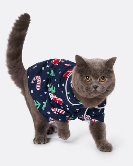 Pyjamas de Noël à motifs bleus pour chats