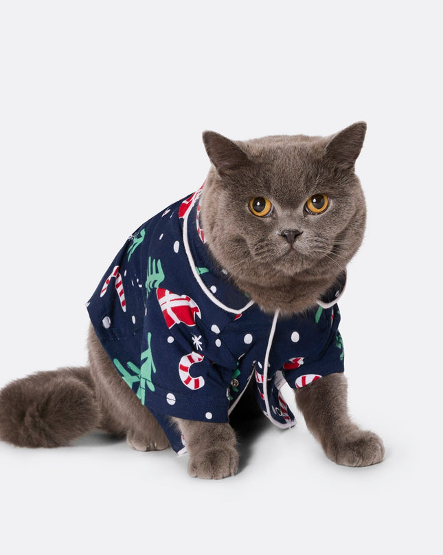 Pyjamas de Noël à motifs bleus pour chats
