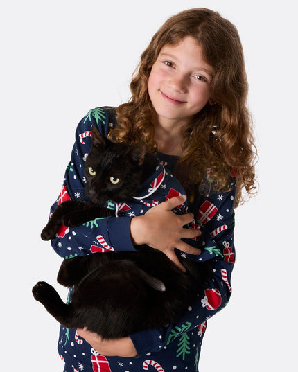 Pyjamas de Noël à motifs bleus pour chats