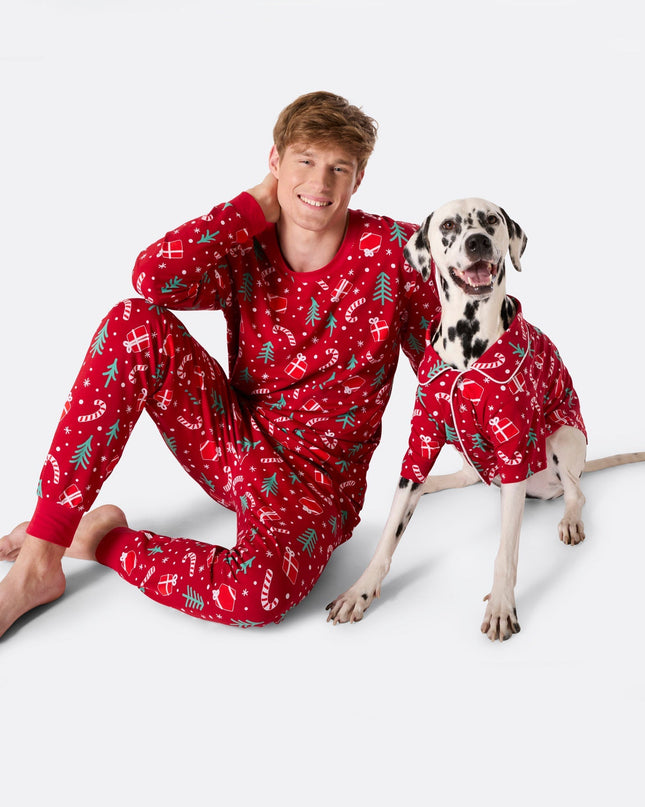Pyjamas de Noël à motifs rouges pour chiens