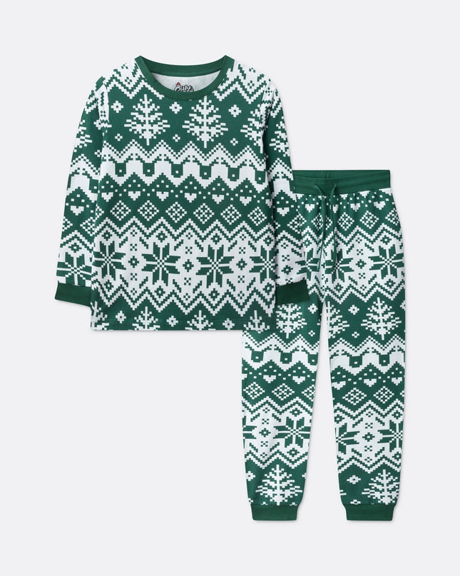Pyjamas familiaux verts en tricot pour Noël | Vêtements de nuit confortables pour les fêtes
