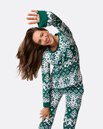 Pyjama de Noël vert en maille pour femme