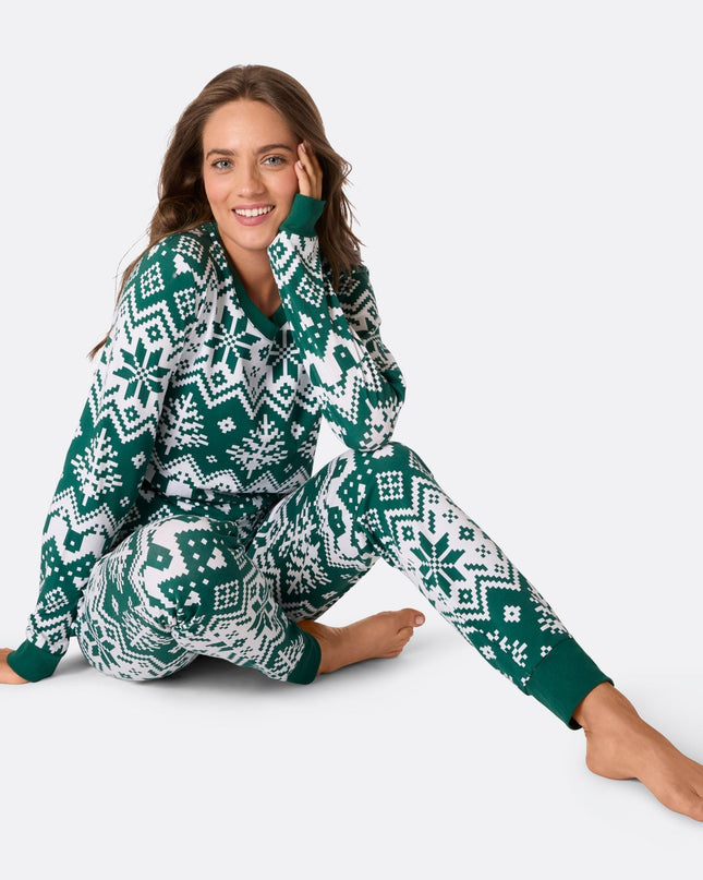Pyjamas familiaux verts en tricot pour Noël | Vêtements de nuit confortables pour les fêtes