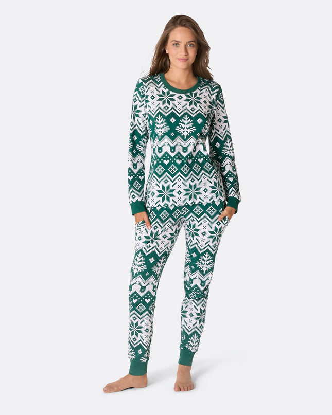 Pyjama de Noël vert en maille pour femme