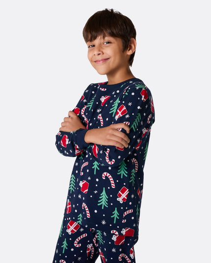 Pyjamas de Noël à motifs bleus pour toute la famille