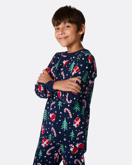 Pyjama bleu à motifs de Noël pour enfants | Vêtements de nuit festifs