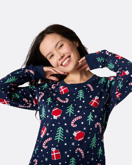 Pyjamas familiaux à motifs de Noël bleus | Ensemble de fêtes confortable