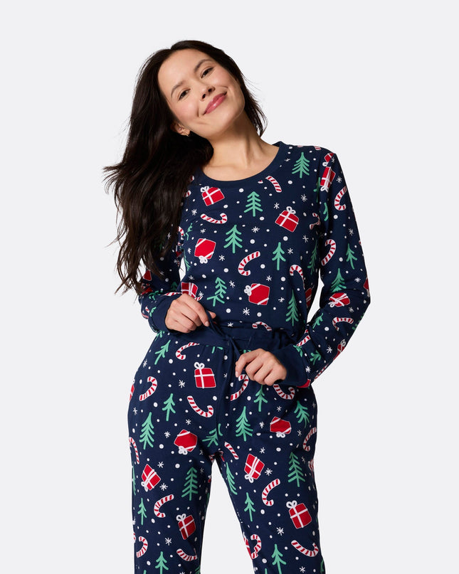 Women's Blue Christmas Pattern Pyjamas