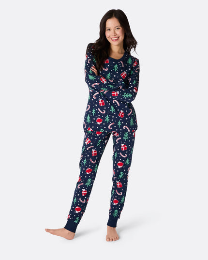 Pyjama de Noël bleu à motifs pour femmes