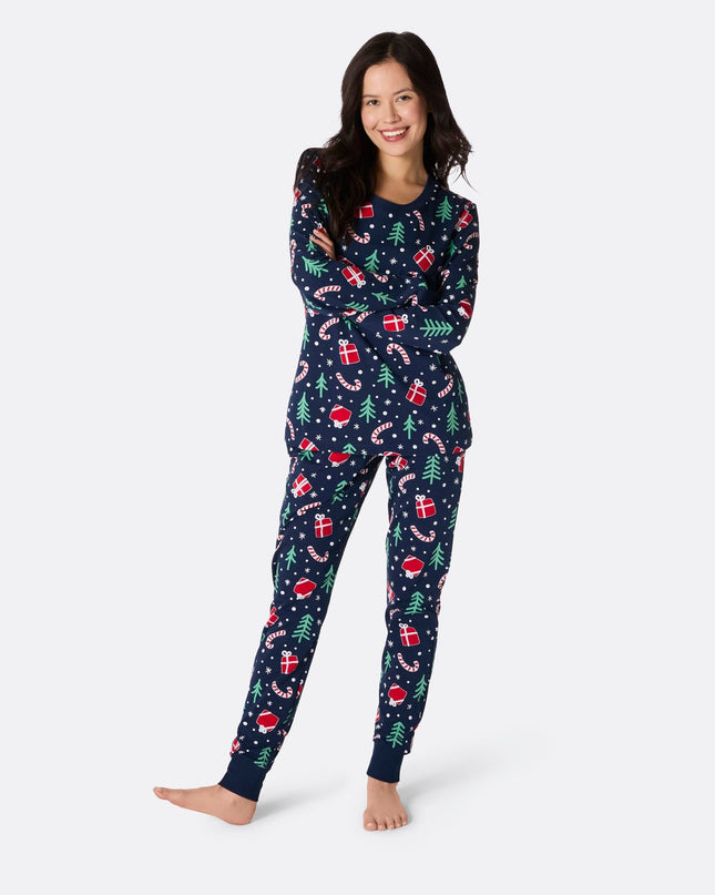 Pyjama de Noël bleu à motifs pour femmes