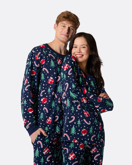 Pyjama de Noël bleu à motifs de Noël pour homme