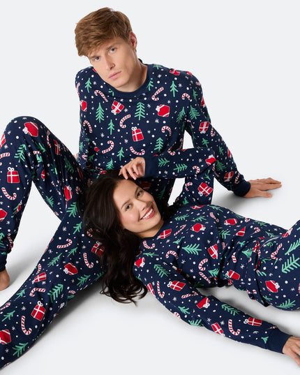 Pyjama de Noël bleu à motifs de Noël pour homme