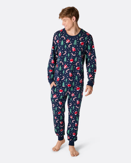 Pyjama de Noël bleu à motifs de Noël pour homme