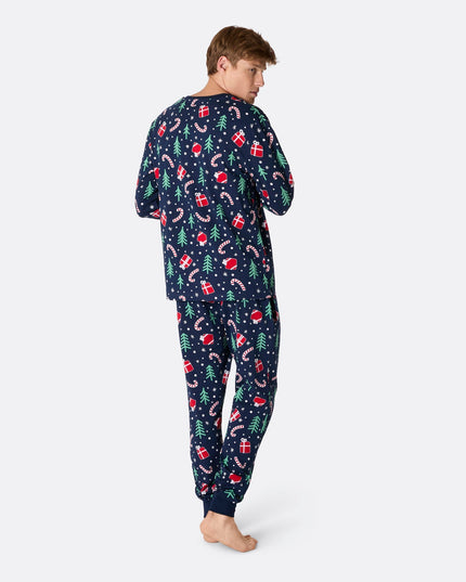 Pyjama bleu à motifs de Noël pour homme, idéal pour les soirées festives