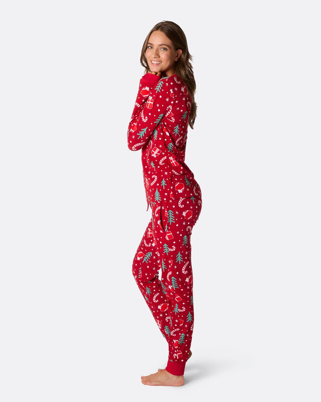 Pyjama de Noël rouge à motifs pour femmes