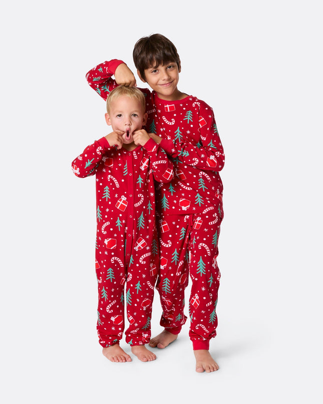 Salopette pyjama rouge à motifs de Noël pour enfants