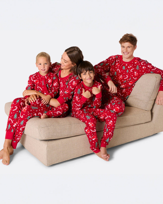 Salopette pyjama rouge à motifs de Noël pour enfants