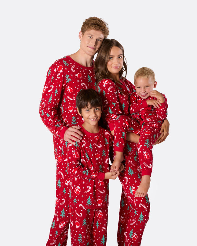 Salopette pyjama rouge à motifs de Noël pour enfants