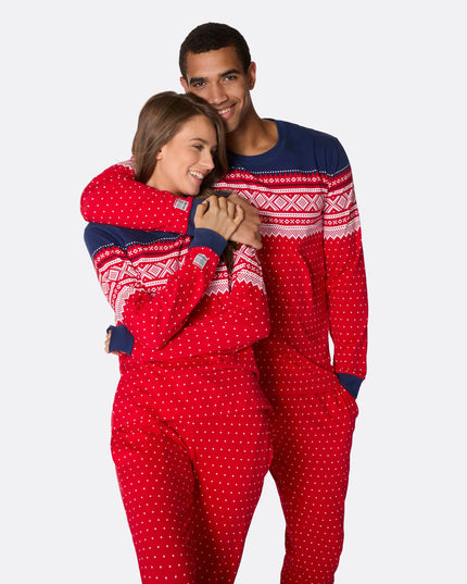 Pyjama rouge Marius pour femme - Style Noël et toute l'année