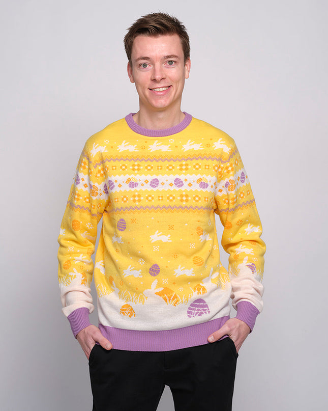 Pull de Pâques jaune mignon pour hommes