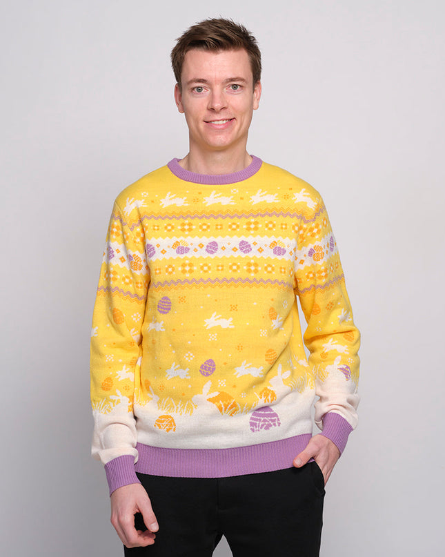 Pull de Pâques jaune mignon pour hommes