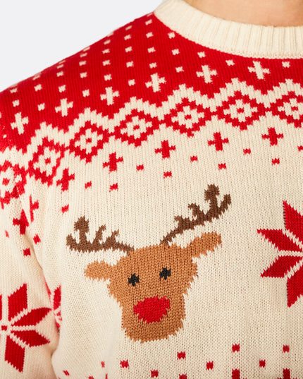 Pull de Noël rétro pour homme avec motif renne rouge